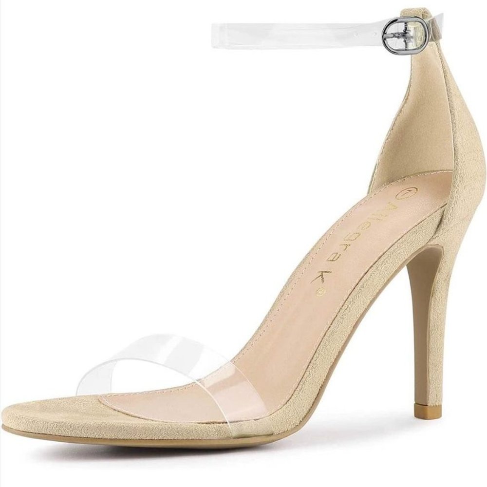 Women's Open Toe Clear Ankle Strap Stiletto Heels - Size 10
